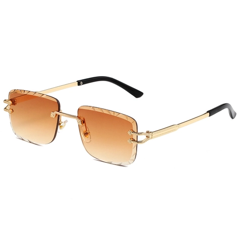Occhiali Da Sole Senza Montatura Montatura In Metallo Lenti Sfumate PC Taglio Diamante Protezione UV400 Moda Per Uomo Donna