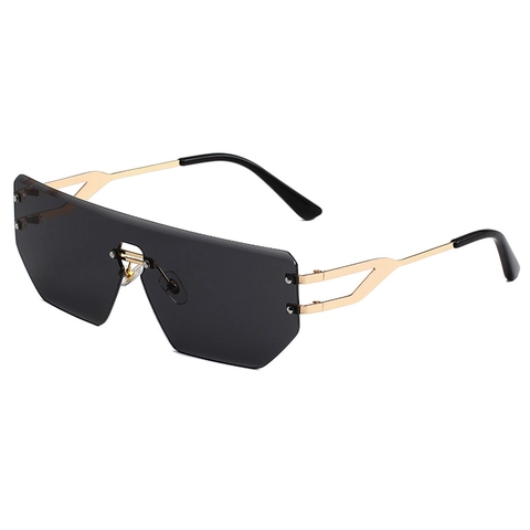 Fashion Rimless Sunglasses For Women Oversized Metal Frame UV400 Gradient PC Lens Retro Trendy Eyewear