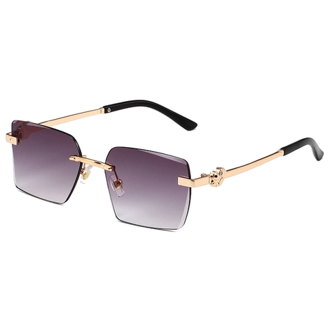 Gafas De Sol Rectangulares Sin Montura Lentes PC Degradadas Protección UV400 Vintage Montura Metal Dorado Moda Unisex