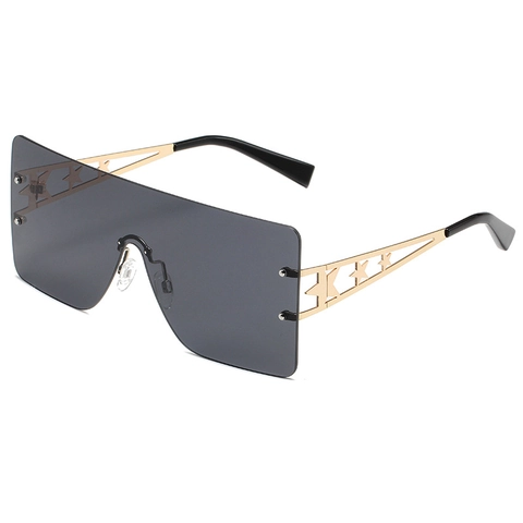 Lunettes De Soleil Carrées Sans Bordure Surdimensionnées Mode Métal Étoiles Branches Évidées UV400 Dégradé