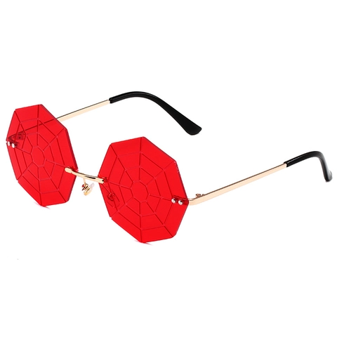 Occhiali Da Sole Senza Montura Ragnatela Ottagono Montatura In Metallo UV400 Halloween Party Gotico Unisex
