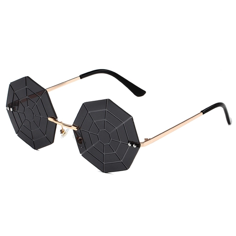 Occhiali Da Sole Senza Montura Ragnatela Ottagono Montatura In Metallo UV400 Halloween Party Gotico Unisex