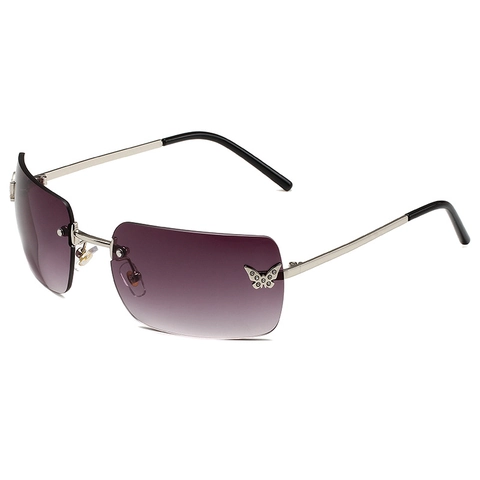 Vlinder Strass Randloze Zonnebril Metalen Frame UV400 Bescherming Gradiënt Lenzen Y2K Vintage Mode