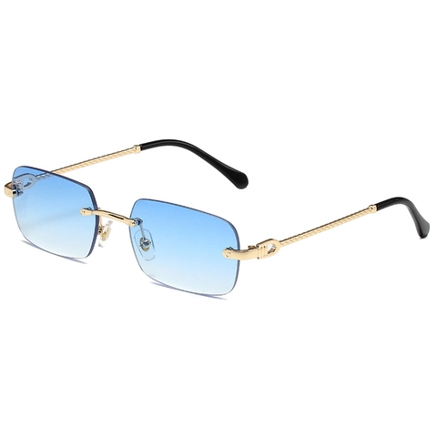Rimless Rectangular Sunglasses Vintage Metal Frame Gradient PC Lens UV400 Protection Eyewear For Men Women