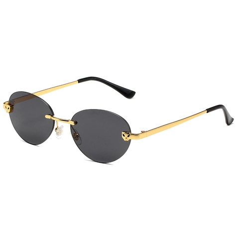 Rimless Sunglasses Women Men Metal Frame Panther Head Decor Gradient Round PC Lens UV Protection Fashion Eyewear