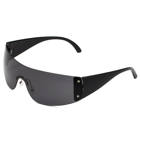 Y2k Shield Zonnebril Voor Dames Heren Mode Wrap Around Zonnebril Met Ster Metalen Klinknagel Decor Uv400 Pc Lens