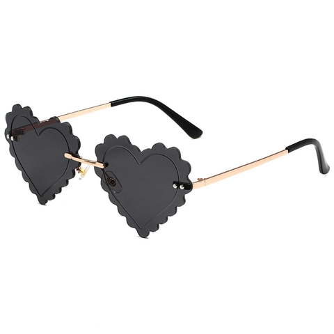 Herzförmige Randlose Sonnenbrille Mit Gewelltem Rand Metallrahmen Bunte Gläser UV400 Schutz Party Mode Brillen