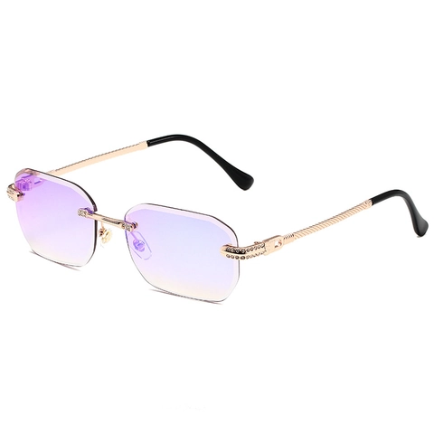 Mode Randlose Quadratische Sonnenbrille Für Damen Metallrahmen Strass Dekor UV400 Verlaufslinse Trendige Luxus Brille