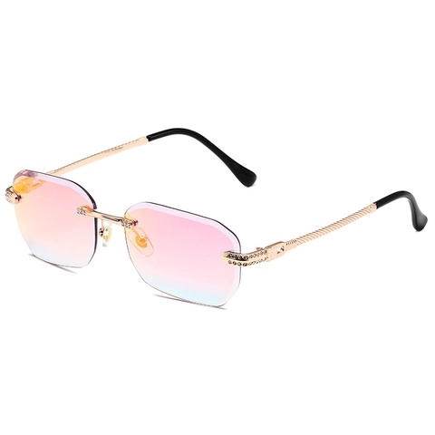 Mode Randlose Quadratische Sonnenbrille Für Damen Metallrahmen Strass Dekor UV400 Verlaufslinse Trendige Luxus Brille