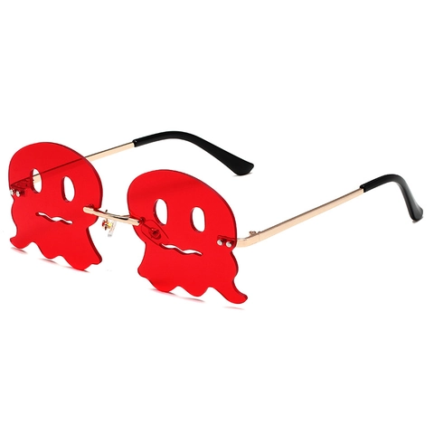 Neuheit Gespenst Form Sonnenbrille Lustige Cartoon Randlose Metallrahmen Sonnenbrille Für Halloween Party Unisex UV400 PC Glas Sonnenbrille
