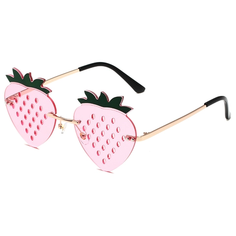 Novelty Strawberry Shaped Sunglasses For Women Metal Frame Creative Fruit Glasses For Party Festival Rave Fashion Eyewear