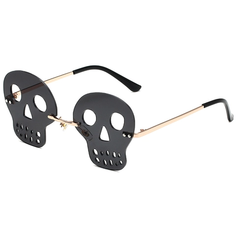 Kreative Randlose Sonnenbrille In Totenkopf-Form Metallrahmen Punk Party Halloween Mode Sonnenbrille Für Damen Herren UV400 Schutz