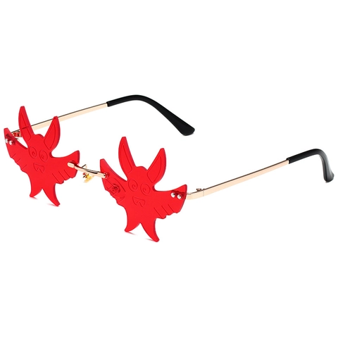 Lunettes De Soleil Sans Monture Forme Chauve Souris Cadre Métal UV400 Dégradé Drôle Halloween Fête Nouveauté