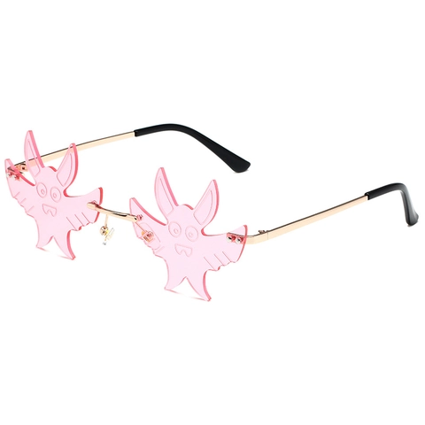 Lunettes De Soleil Sans Monture Forme Chauve Souris Cadre Métal UV400 Dégradé Drôle Halloween Fête Nouveauté