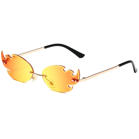 Women's Fashion Fire Flame Shaped Rimless Sunglasses Metal Frame UV400 Personalized Party Prom Funny Shades Eyewear