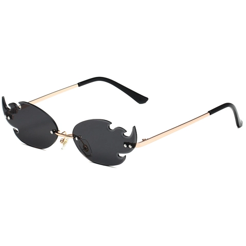 Women's Fashion Fire Flame Shaped Rimless Sunglasses Metal Frame UV400 Personalized Party Prom Funny Shades Eyewear