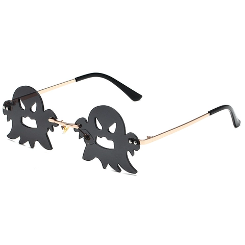 Lustige Geist Form Randlose Sonnenbrille Metallrahmen UV400 Schutz Kreative Halloween Party Brille Für Herren Damen Cosplay Zubehör