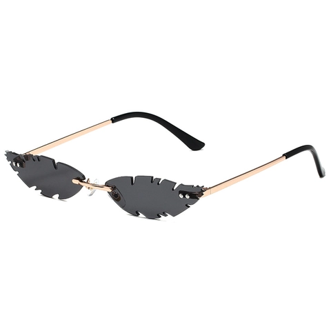 Gafas de Sol Irregulares con Forma de Hoja sin Montura para Mujeres Hombres Moda Montura de Metal Protección UV400 Gafas de Fiesta de Moda Estilo Fuego Pluma Llama