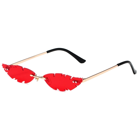 Gafas de Sol Irregulares con Forma de Hoja sin Montura para Mujeres Hombres Moda Montura de Metal Protección UV400 Gafas de Fiesta de Moda Estilo Fuego Pluma Llama