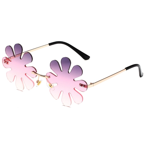 Fashion Flower Shaped Rimless Sunglasses For Women Metal Frame Gradient PC Lens UV400 Protection Party Novelty Eyewear Fun Photo Props