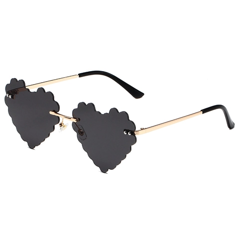 Hartvormige Randloze Zonnebril Voor Dames Gegolfde Rand Goud Metalen Frame Trendy UV400 Bescherming PC Lens Mode Feest Bril