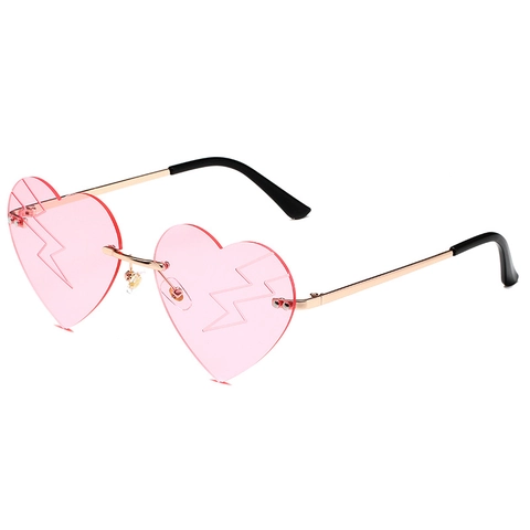 Occhiali Da Sole Senza Montatura A Forma Di Cuore Con Motivo A Fulmine Montatura In Metallo UV400 Per Feste