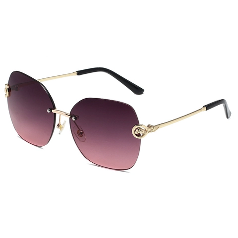 Fashion Women Rimless Sunglasses Metal Panther Head Decoration Irregular Gradient Lenses Luxury Oversized UV400 Eyewear