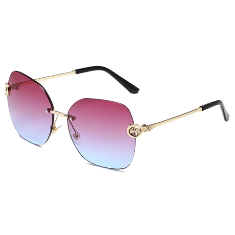 Fashion Women Rimless Sunglasses Metal Panther Head Decoration Irregular Gradient Lenses Luxury Oversized UV400 Eyewear