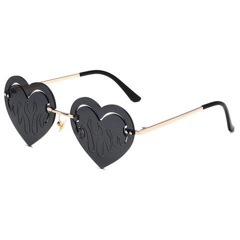 Hartvormige Zonnebril Randloos Vlampatroon UV400 Bescherming Metalen Frame Mode Voor Vrouwen