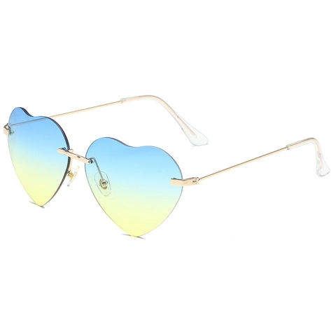 Lunettes De Soleil Sans Monture En Forme De Coeur Cadre Métallique Protection UV400 Couleur Dégradée Vintage Trendy Party