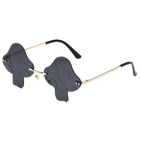 Paddenstoelvormige Zonnebril Randloos PC Lens Metalen Frame UV400 Nieuwigheid Party Bril Voor Festival Rave Unisex