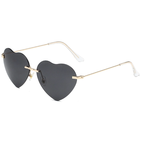 Lunettes De Soleil Sans Monture En Forme De Coeur Cadre Métallique Protection UV400 Couleur Dégradée Vintage Trendy Party