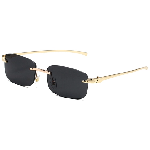 Fashion Women Rimless Sunglasses Metal Frame Rectangular UV400 Protection Eyewear With Panther Head Detail Luxury Style
