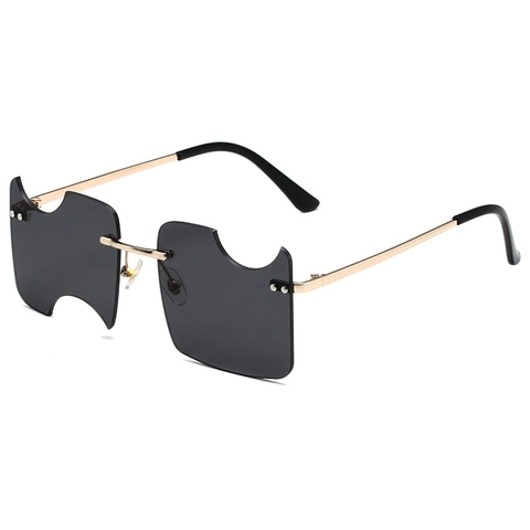 Lunettes De Soleil Sans Monture Irrégulières À Encoches Style Hip Hop Monture En Métal Doré Verres PC UV400