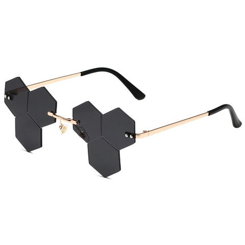 Rimless Honeycomb Sunglasses Metal Frame Hexagon Lens UV400 Hip Hop Trendy Eyewear For Women Men Outdoor Novelty