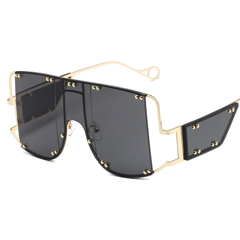 Oversized Rimless Sunglasses Punk Rivet Integrated Metal Frame UV400 Protection Fashion Eyewear Unisex