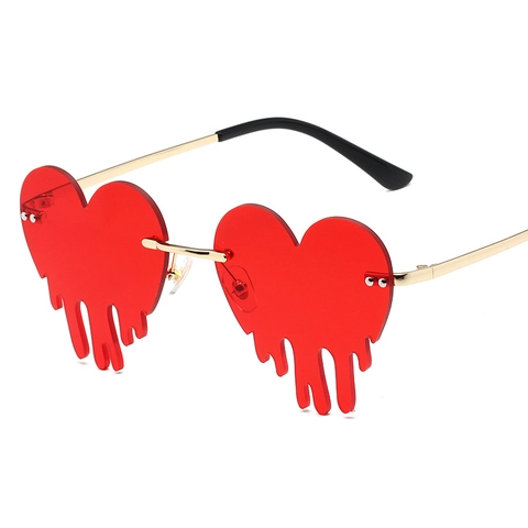 Lunettes de Soleil Sans Monture en Forme de Cœur Fondant pour Femmes Hommes Monture en Métal Doré Design Unique de Goutte Y2K UV400