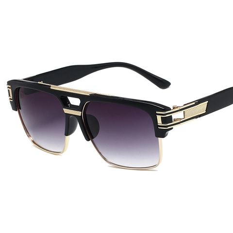Lunettes De Soleil Carrées Rétro Grand Cadre Double Pont Métal Plastique UV400 Mode Hommes Femmes