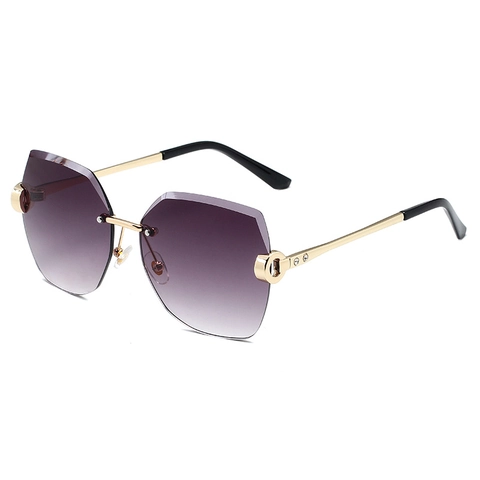Lunettes de Soleil sans Monture à Strass pour Femmes Verres Dégradés Bord Coupé Monture en Métal Luxe Polygonales pour Voyage Fête UV400