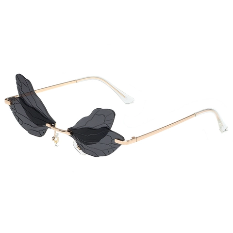 Fashion Dragonfly Wing Rimless Sunglasses For Women Men Luxury Gradient Lens Metal Frame Party Cosplay Punk Eyewear UV400