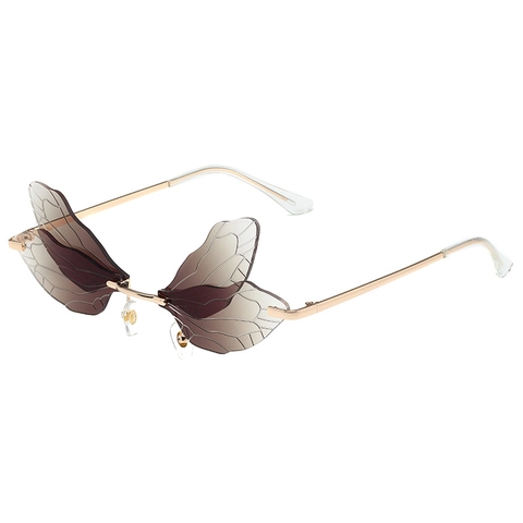 Fashion Dragonfly Wing Rimless Sunglasses For Women Men Luxury Gradient Lens Metal Frame Party Cosplay Punk Eyewear UV400