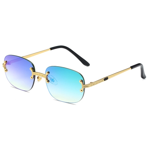 Lunettes de Soleil Carrées Sans Monture Monture en Métal Lentille PC Protection UV400 Rétro Punk Mode pour Hommes Femmes