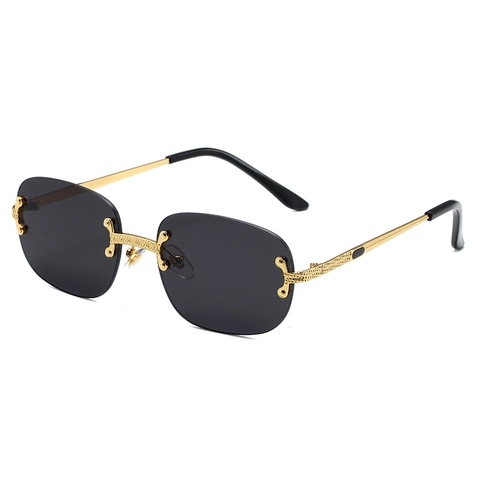 Lunettes de Soleil Carrées Sans Monture Monture en Métal Lentille PC Protection UV400 Rétro Punk Mode pour Hommes Femmes