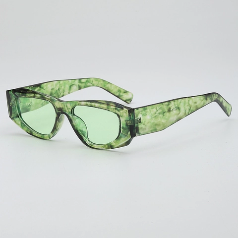 Vintage Polygon Sunglasses UV400 Protection Retro Small Thick Frame Floral Marble Pattern Fashion Eyewear Women Men