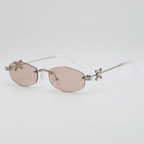 Occhiali Da Sole Poligonali Senza Montura Strass Metallo Croce UV400 Moda Y2K Tendenza Lusso Per Donna Uomo