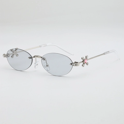 Occhiali Da Sole Ovali Senza Montatura UV400 Montatura In Metallo Stile Vintage Y2K Con Croce Di Strass