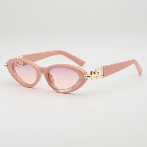 Retro Cat Eye Sunglasses UV400 Protection PC Frame AC Lens Metal Chain Spike Decoration Punk Y2K Style