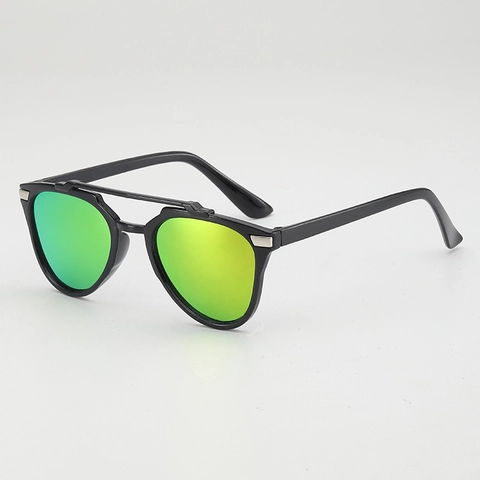Lunettes De Soleil Enfants Monture PC Verre AC Protection UV Style Aviateur Double Pont Verres Miroir Colorés