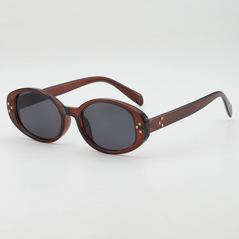 Lunettes De Soleil Ovales Rétro Monture Polycarbonate Verres AC Protection UV400 Conduite Style Hip Hop Rivets Métalliques
