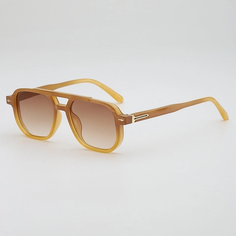 Retro Square Sunglasses Double Bridge PC Frame AC Gradient Lens UV400 Protection Fashion Navigator Eyewear Unisex
